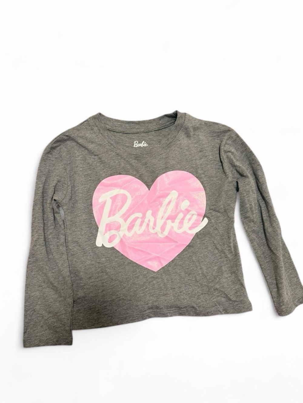 Barbie Gray Long Sleeve Top with Pink Heart Script